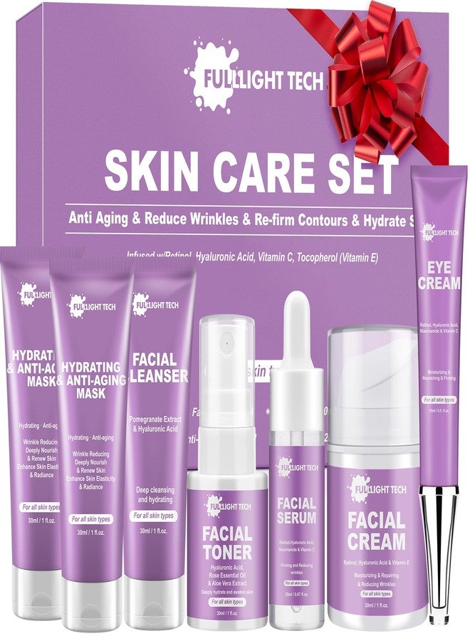 FULLLIGHT TECH Skin Care Set,7 PCS Anti-aging,Firm Skin Care Kit,Women Skincare Gift Set W/ Facial Mask, Cleanser, Toner, Serum, Face Cream Travel-friendly Women Face Care Mom Gifts for Christmas Birthday Valentines - Image 1